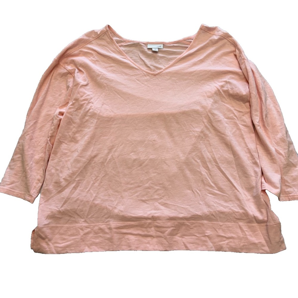 J. Jill Tunic Top Womens M Blush Pink Cotton V Neck Three Quarter Sleeve